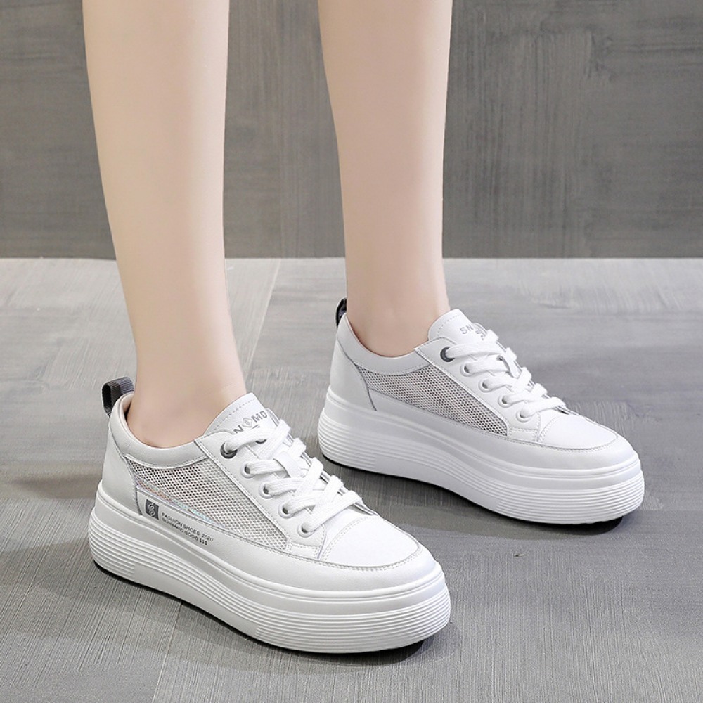 Spring and Summer New Women's Fashion White Flat Thick Bottom Breathable Casual Shoes