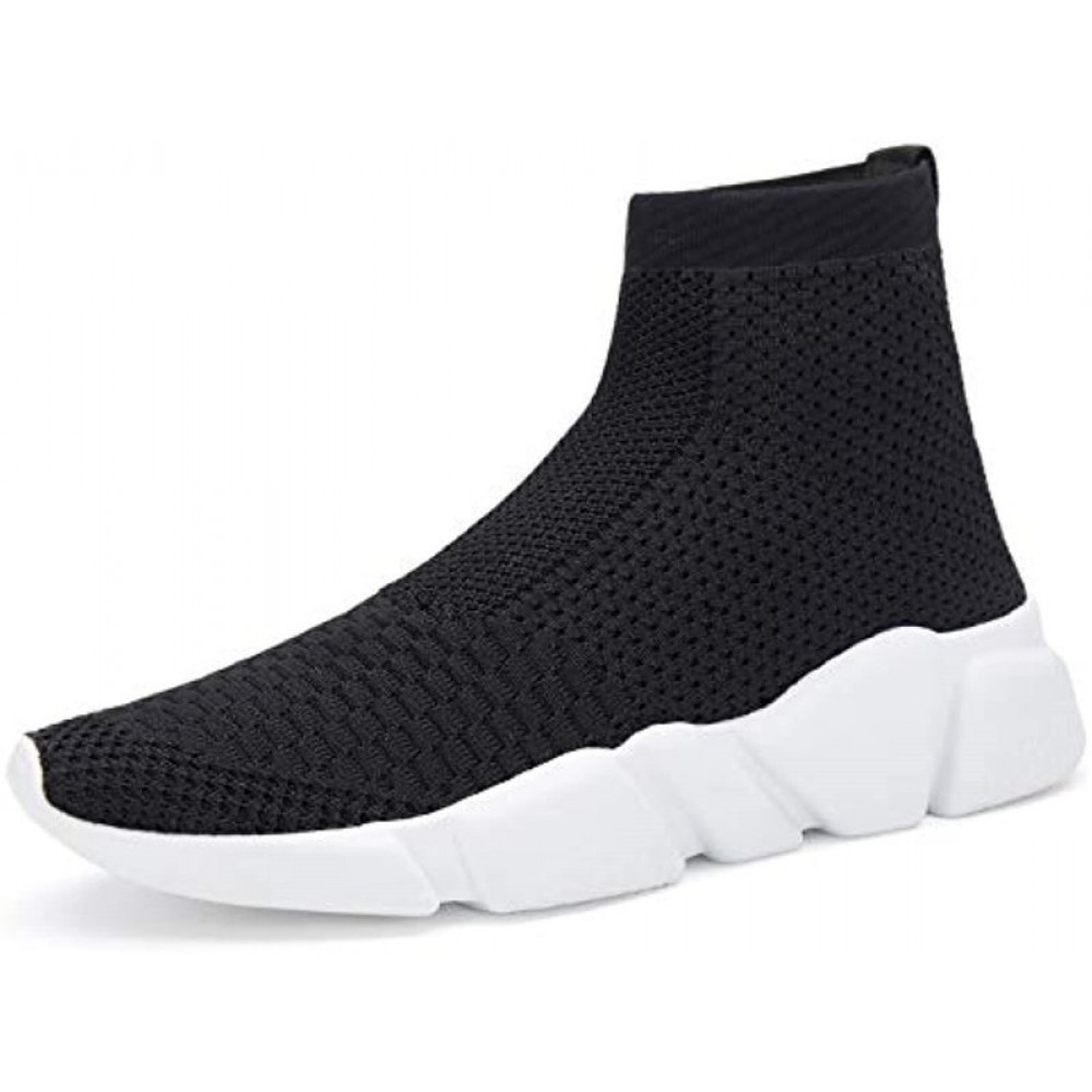 Men's Running Shoes Breathable Knit Slip On Sneakers Lightweight Athletic Casual Shoes Black