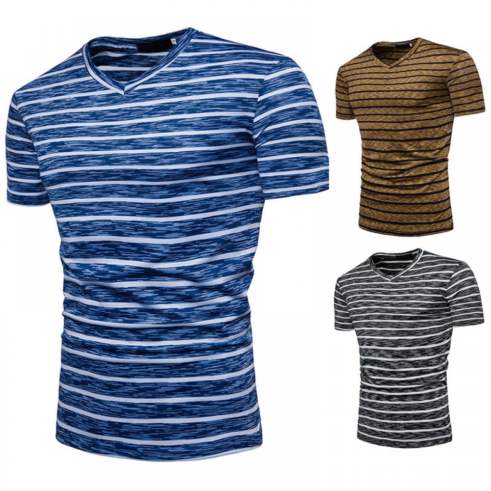 New Men's Striped Stretch Frame Plus Size Short-Sleeved T-Shirt